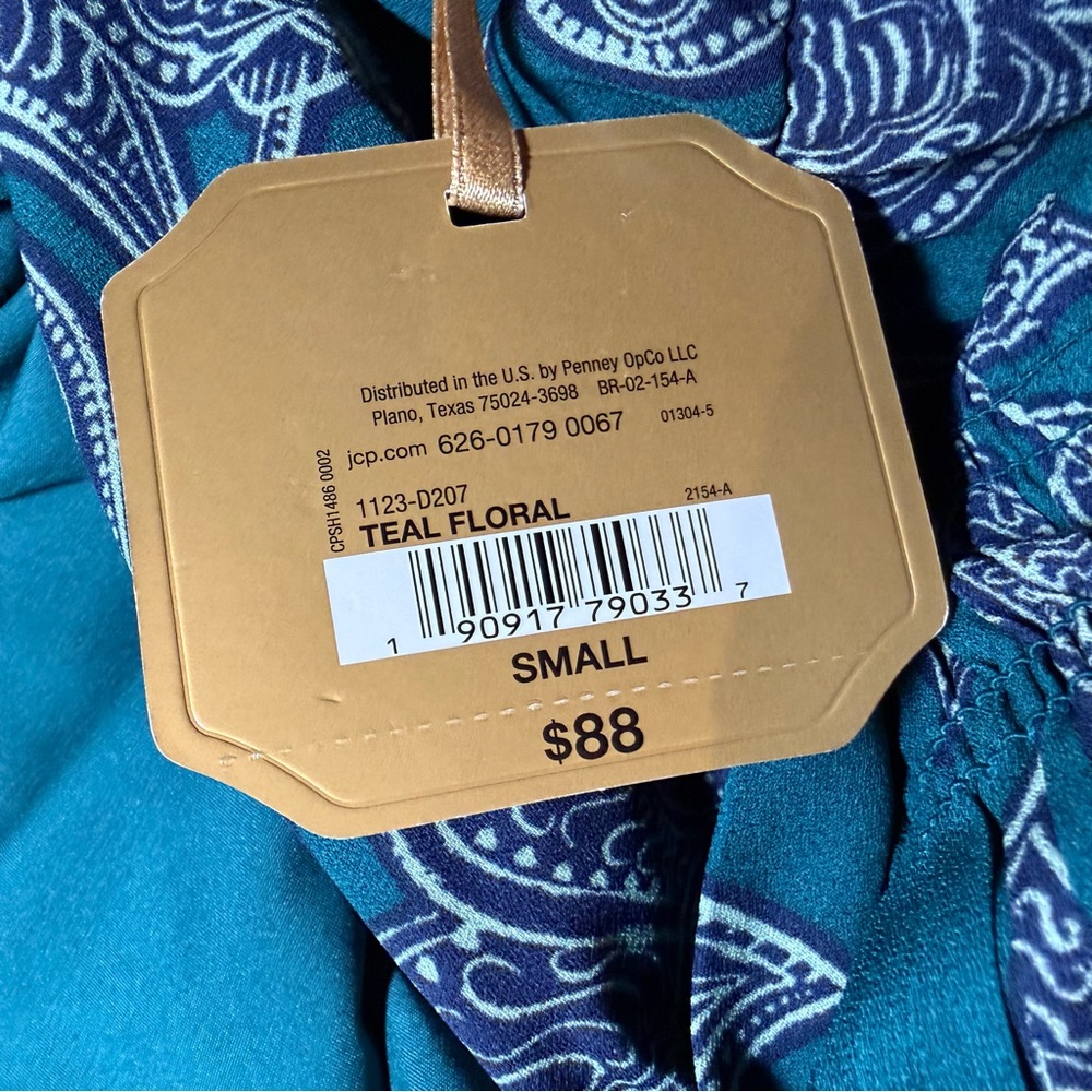 Ryegrass Teal Floral Pleated Midi Dress NWT Small - Picture 6 of 9